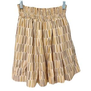 BURU Smocked Waist Pleated A-Line Mini Skirt Matchstick Pockets Boho Med Cottage